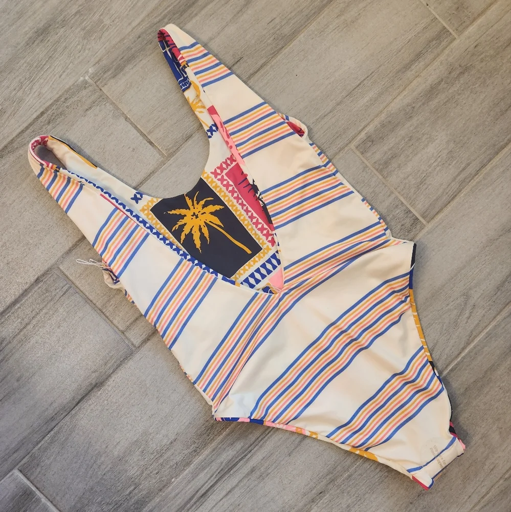 Maaji swimsuit L one piece Paradise Postals Claire reversible stripes new $174